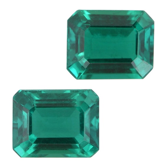 Emerald Synthetic Lab Created Loose Gemstone Set of 2 Octagon