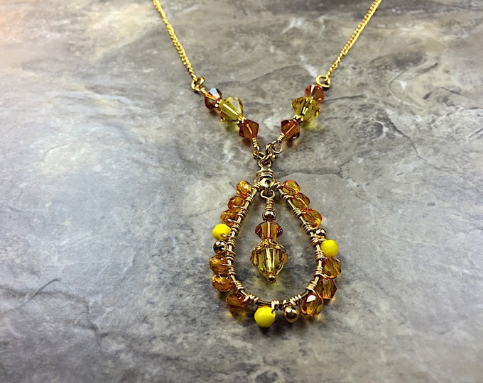 Yellow Swarovski necklace/Yellow gold necklace/Autumn necklace, yellow necklace, Crystal necklace, yellow jewelry/orange and yellow necklace