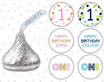 Hershey kiss stickers (108) - First Birthday favors - Hershey kiss labels - Pink and gold Birthday (HK004)
