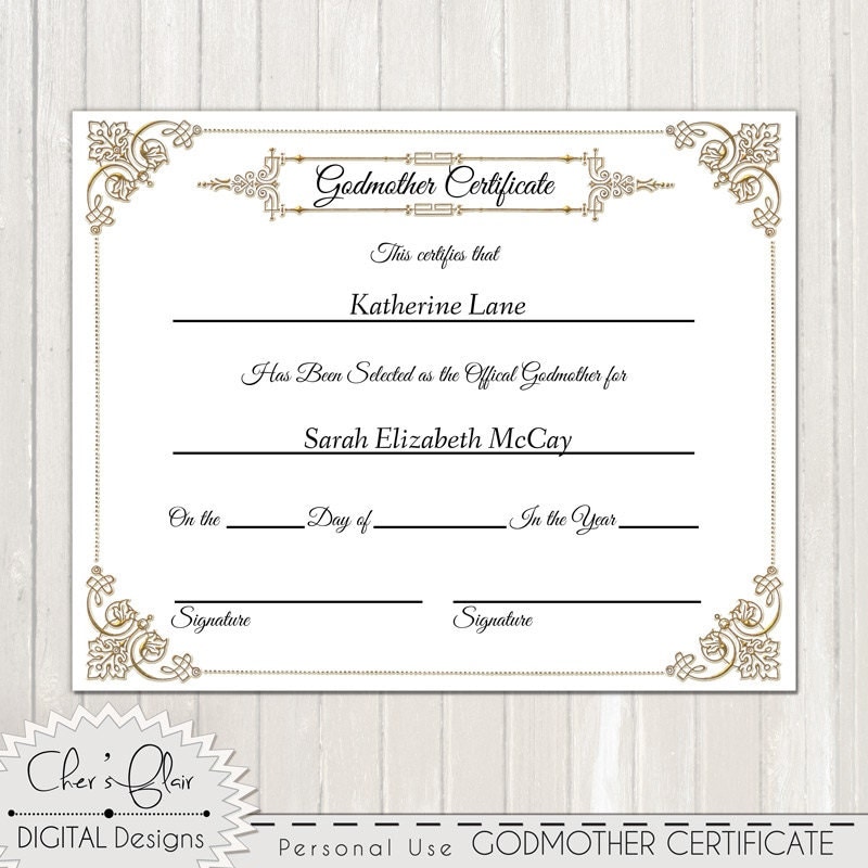GODMOTHER CERTIFICATE - Official Godfmother Certificate - 8 x 10 or ...