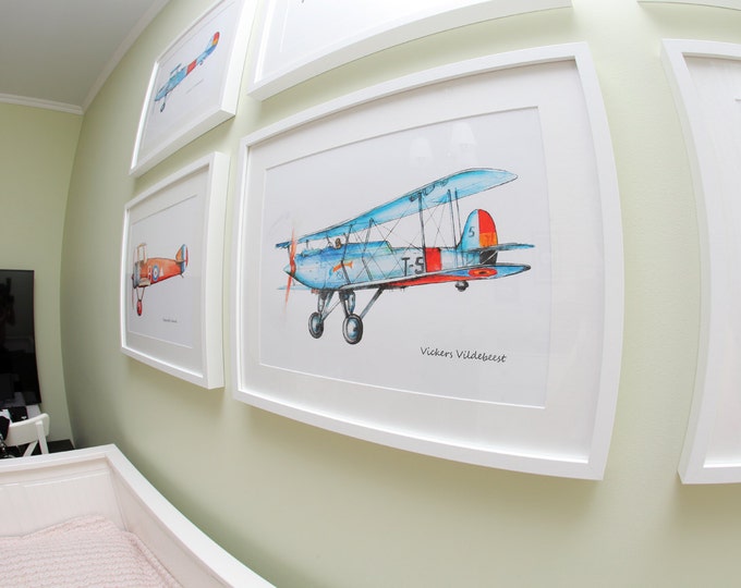 Boys airplane nursery decor Set 4 prints Vitage plane Poster Boys art Airplane painting Aviation art Retro avia Baby boy nursery wall art