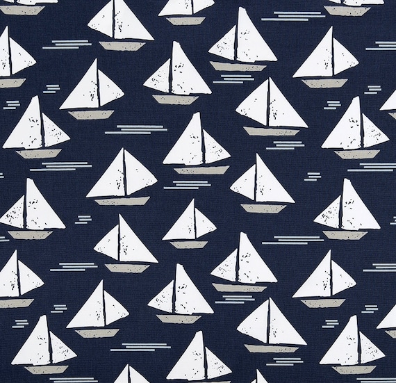Nautical Sail Boats Fabric Navy Blue & Grey by CottonCircle