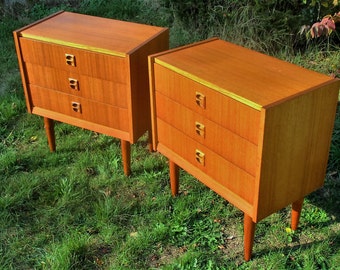 Pair Teak Danish Mid Century Modern Nightstands Chest of Drawers End tables