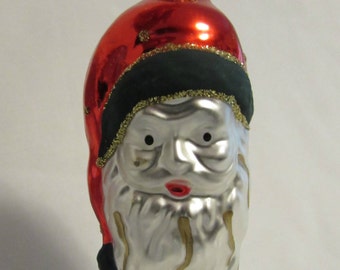 Christmas Ornament, Santa Head, Glass, Pier One, 1980's