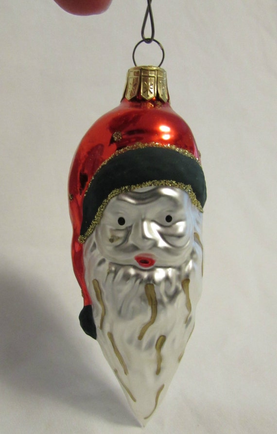 Christmas Ornament Santa Head Glass Pier One 1980's