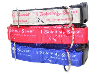 Red Blue Marauders Map I Solemnly Swear Im Up to No Good Inspired by Harry Potter Ribbon Dog Collar Puppy Collar Hogwarts Gryffindor