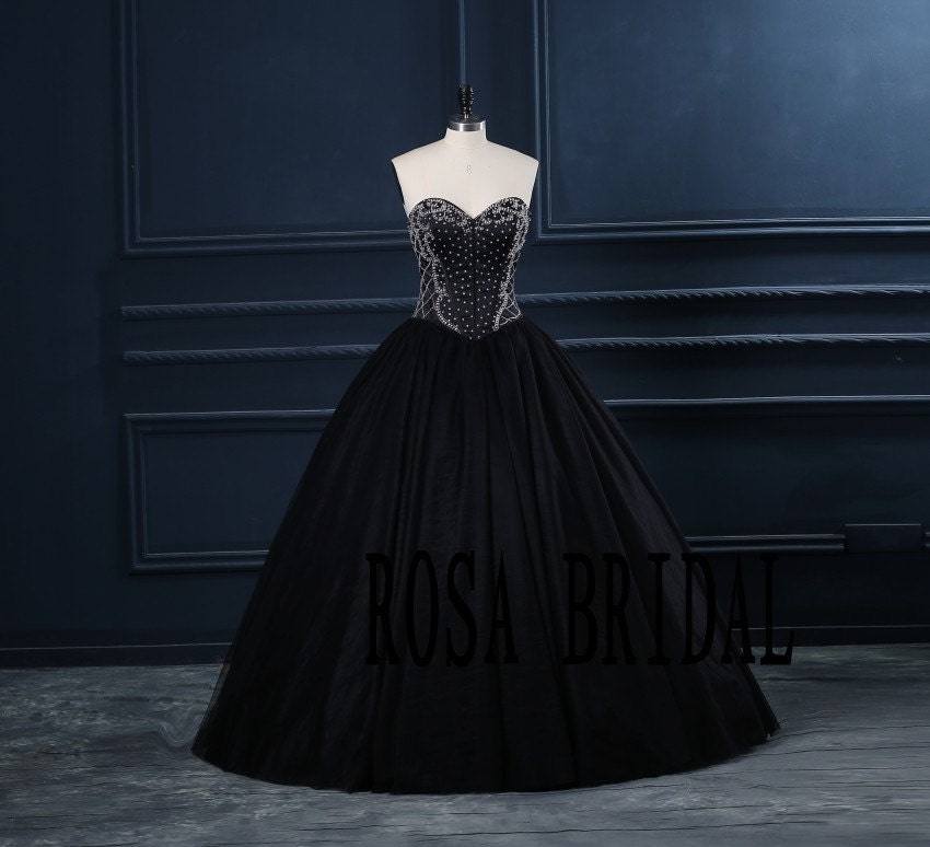 Black Prom ball gown Handmade beaded Prom Dress by rosabridal