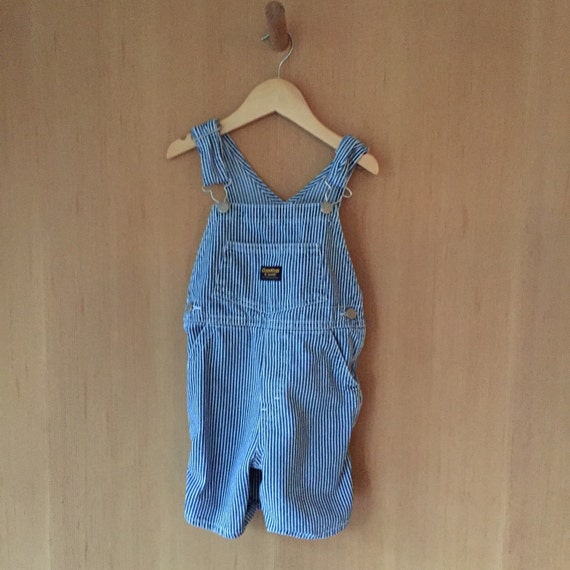 Vintage OSH KOSH Overall Shorts, Blue Engineer Striped, 4T