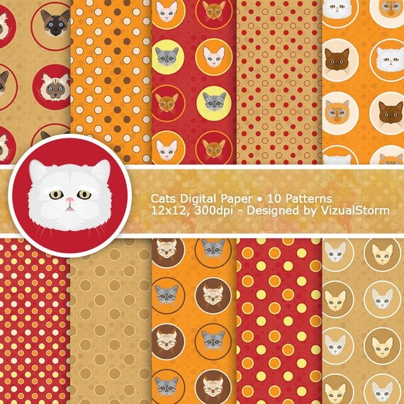 Items similar to Cat Digital Paper Printable Cat Backgrounds Kitty Cat