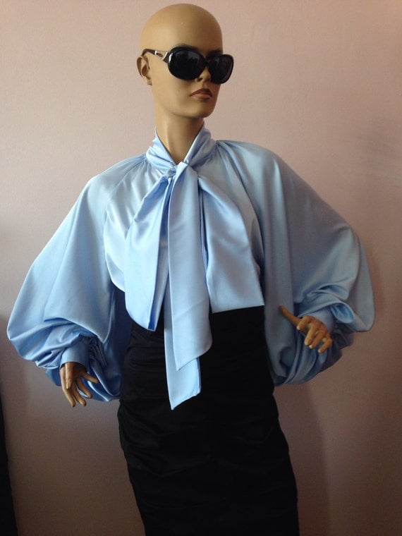 Formal Womens silk blouse/ Baby blue cocktail satin