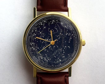 Celestial Blueprint Watch, Constellations, Vintage Space, Unisex Watch, Ladies Watch, Men's Watch, Astronomy, Gift Idea, Gift for Men