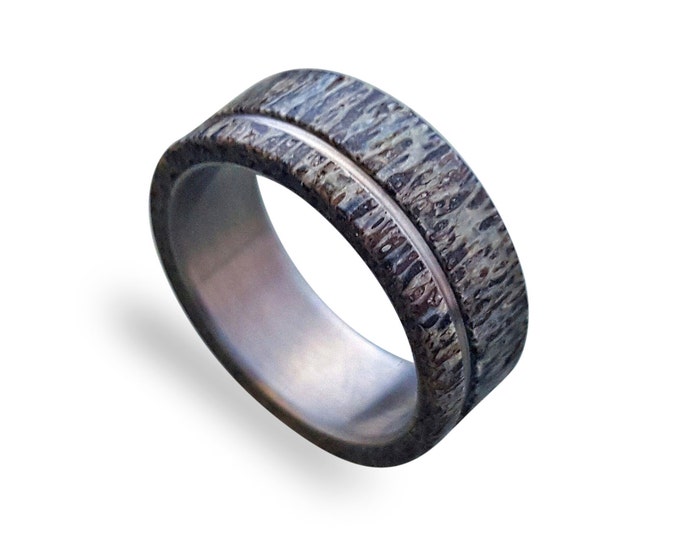 Antler Mens Ring, Titanium Ring With Antler, Bone Ring, Mens Titanium Wedding Band
