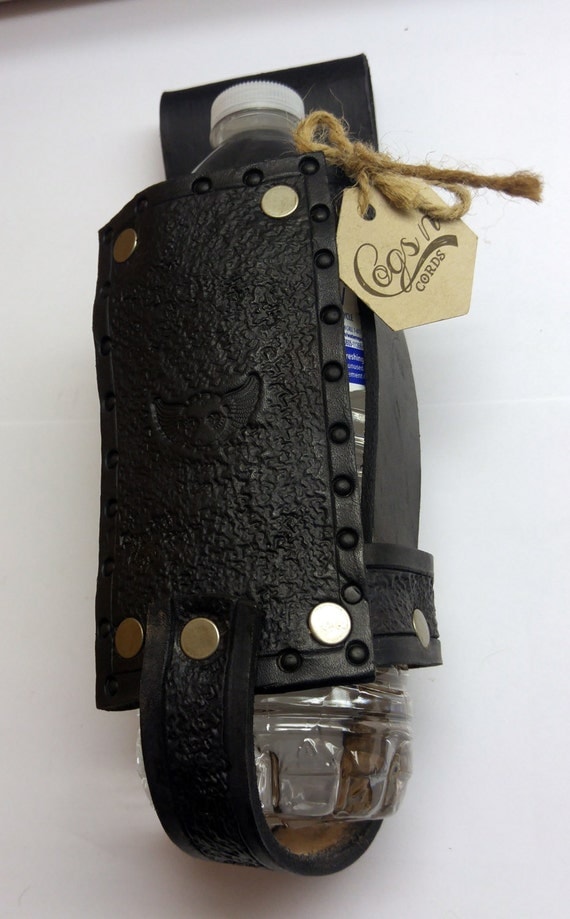 Leather Water Bottle Holder by CogsnCords on Etsy
