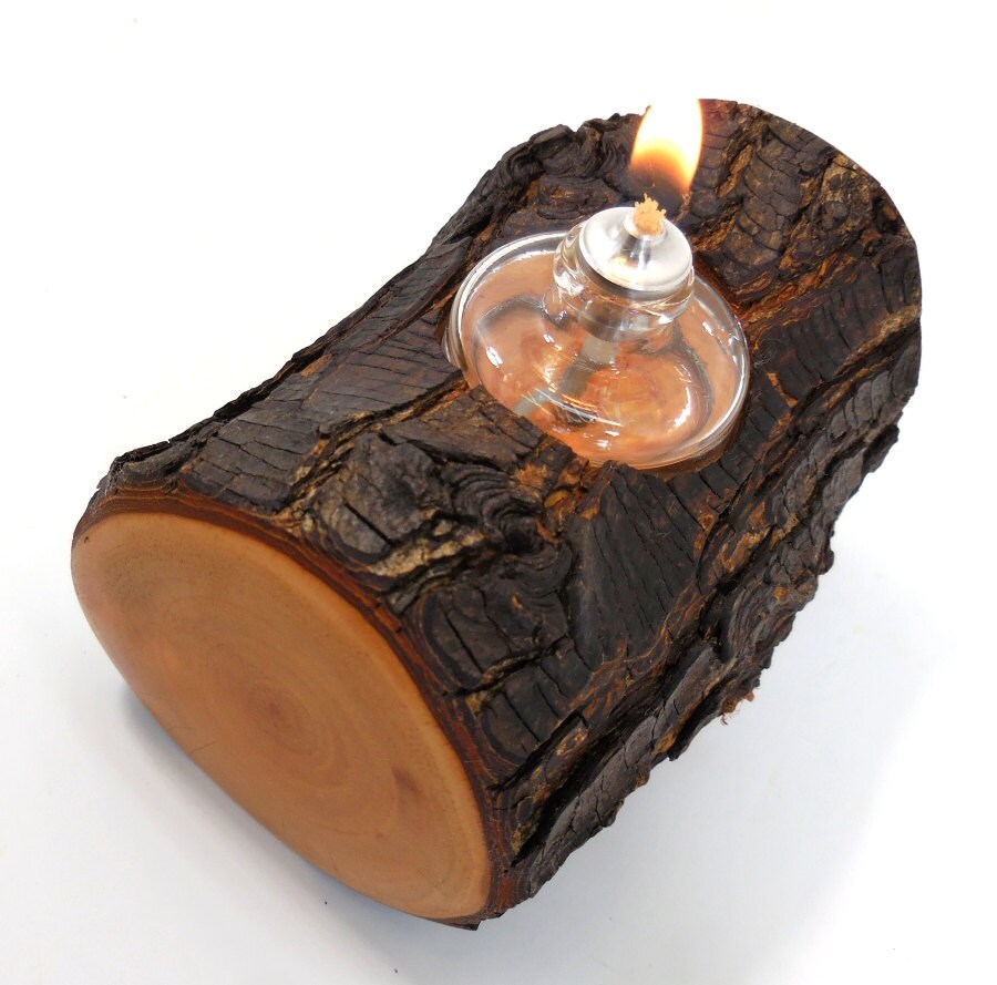 Wood Candle with Refillable Oil Lamp Reclaimed Wood Oil Lamp