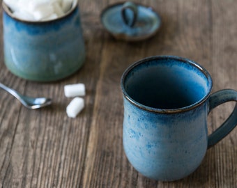 Blue Ceramic Coffee Mug / Pottery Stoneware Mugs / Hand Thrown Mug / 10oz Mug / Coffee Lovers Gift / Tea Mug / Unique Hostess Gift