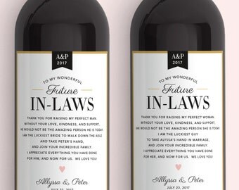 In Law Wine Labels - Wedding Thank You Gift Parents of the Bride and Groom - Mother in Law Father in Law Gift Thank You