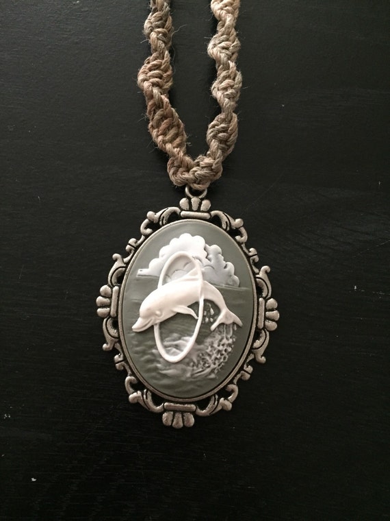 Dolphin Cameo Hemp Macrame Necklace