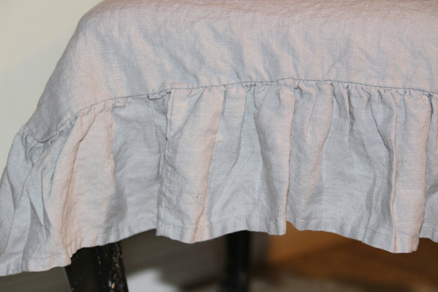 Stone Washed Linen Chair Seat Cover with Ruffle by diningbeautiful