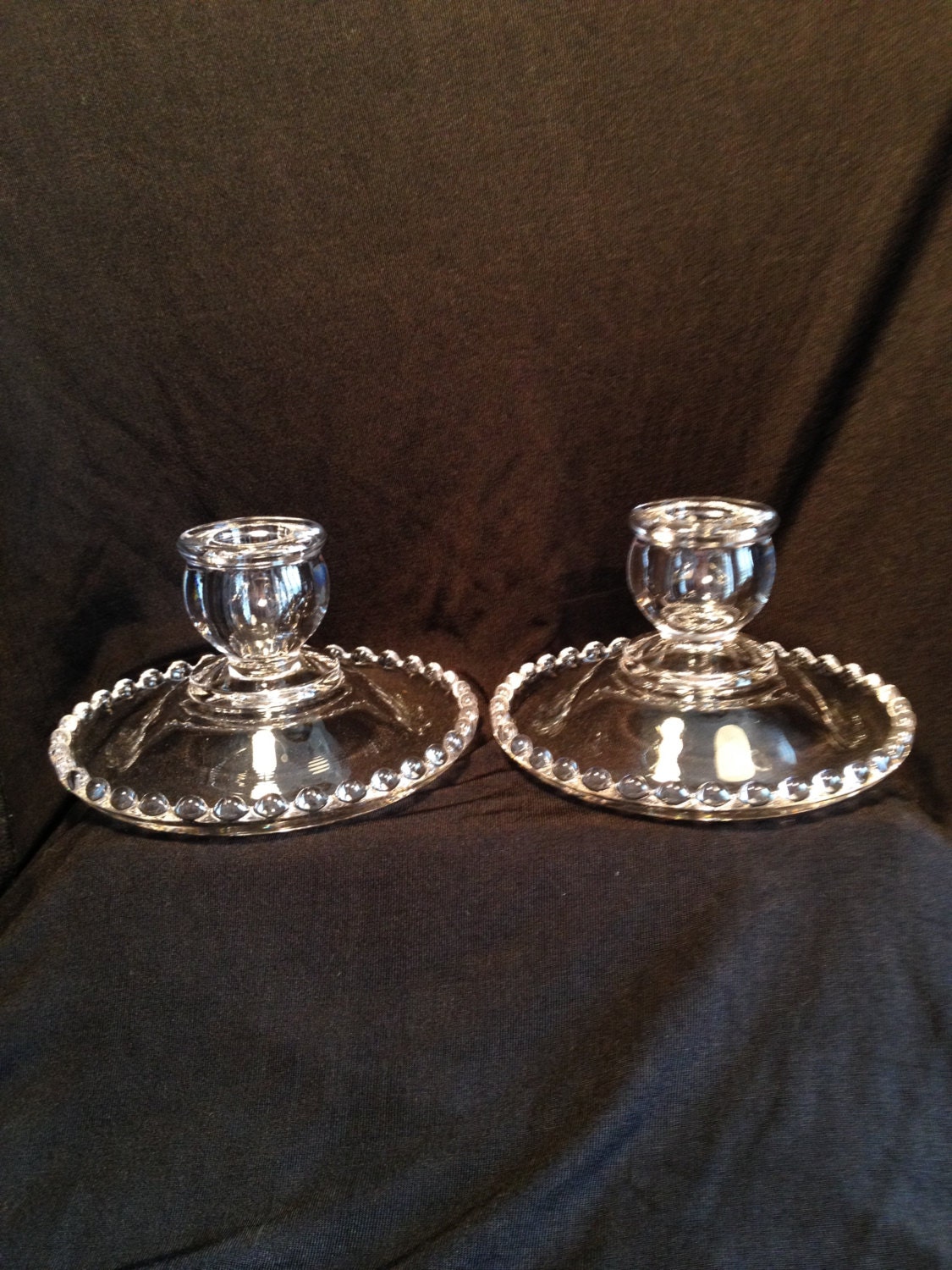 Pair of Clear Glass Candle Holders Candlewick or Similar