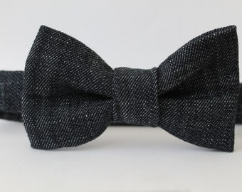 Dark blue denim bow tie, baby, boy, adjustable velcro closure