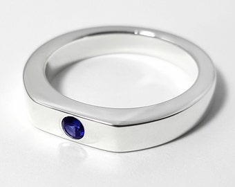 Simple Blue Sapphire Ring In Sterling Silver - Blue Sapphire Ring, Sterling Silver Sapphire Ring, Silver Sapphire Ring, Sterling Sapphire