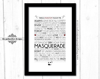The Phantom Of The Opera - Broadway Musical - Quotes & Lyrics - Typography - PRINT