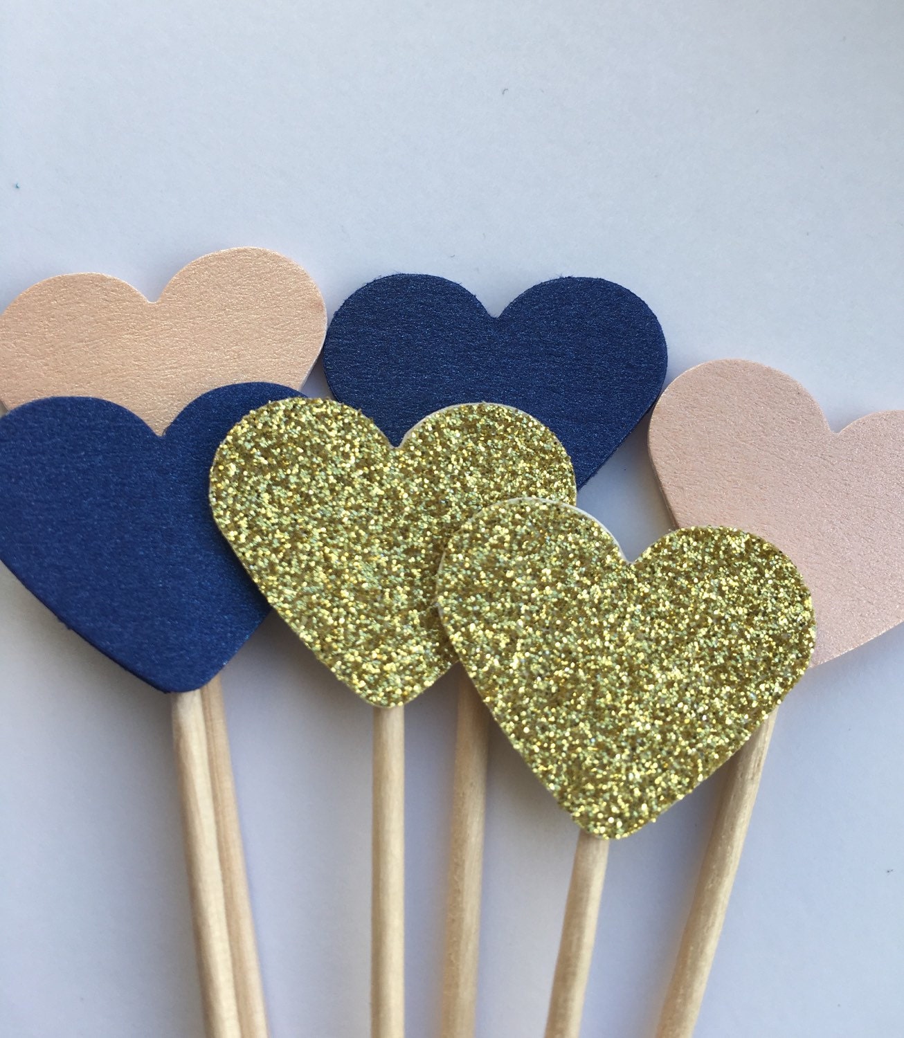 Peach Navy Blue And Gold Cupcake Toppers By EclecticNessy