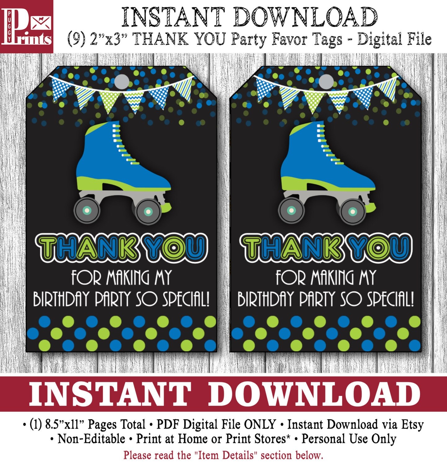 Roller Skating Birthday Favor Tags Roller Skate by PuggyPrints