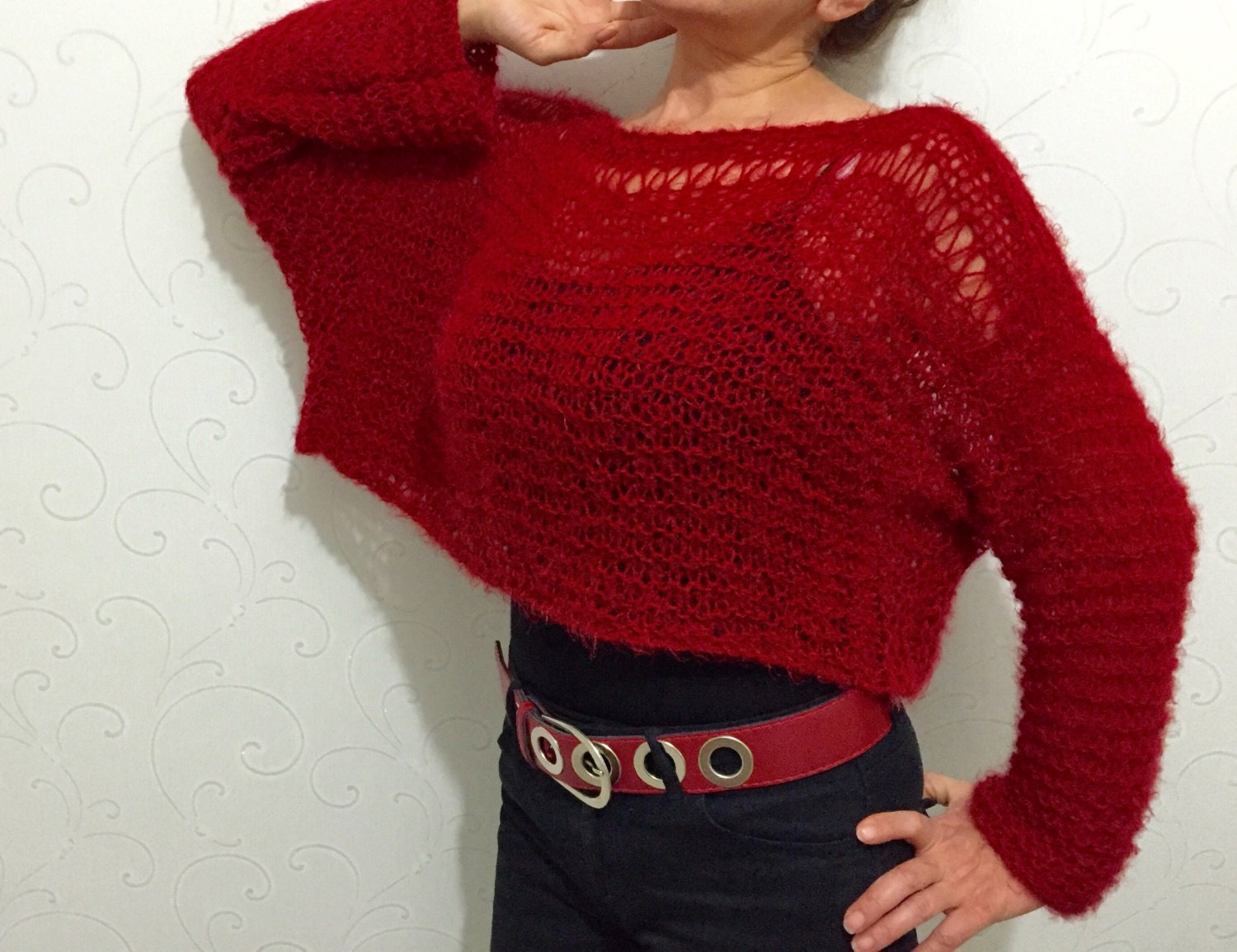 Chunky crop sweater cropped knit sweater red crop top