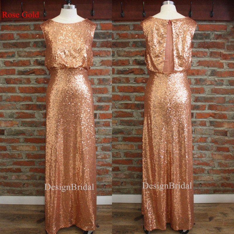 Rose Gold Long Sequin DressBridesmaid Dress LongEvening