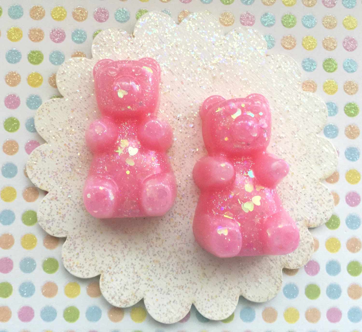 Pink Gummy Bear Cabochon 1 piece Glitter Gummy Bear Shape