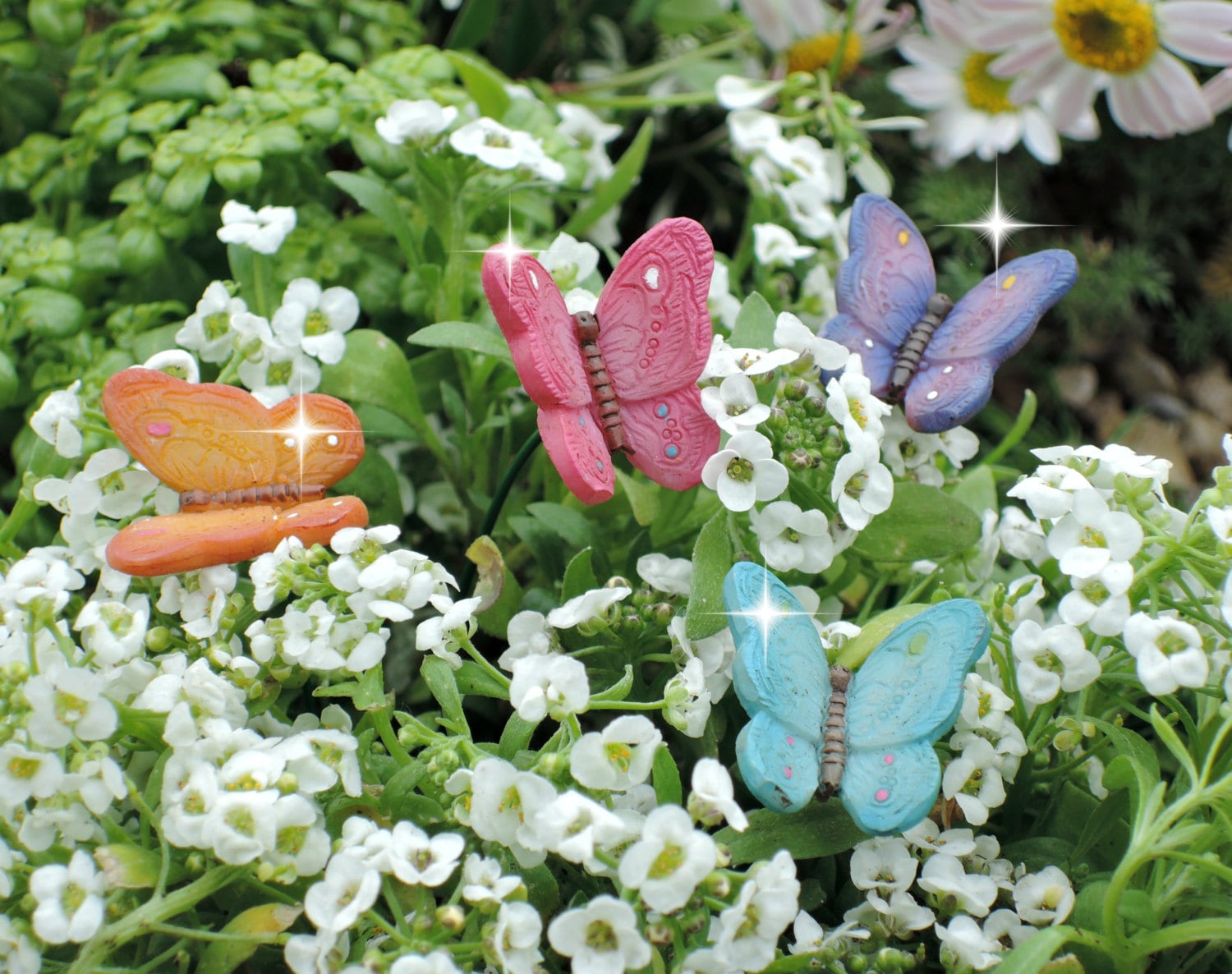 4 miniature butterfly picks fairy garden butterflies
