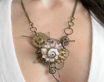 Necklace "Evolution"- steampunk, Wire wrap jewelry, steampunk jewelry, necklace steampunk, jewelry steampunk.