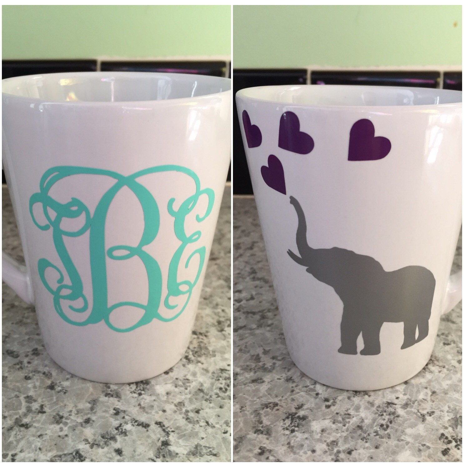 Personalized elephant coffee cup Elephant and hearts coffee