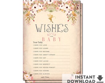 Fairy Baby Shower Baby Wishes Card 5x7" Wishes for Baby Card, Enchanted Baby Shower // INSTANT DOWNLOAD // Printable No.986BABY