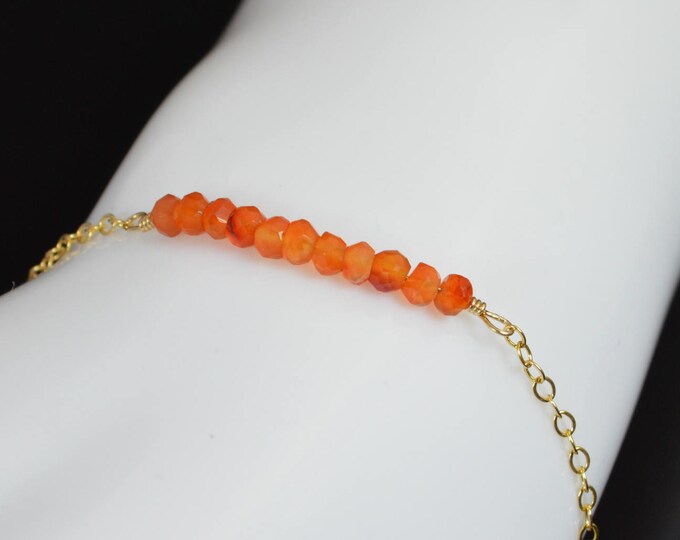 Carnelian Bracelet, Danity Stacking Bracelet, 14k Gold Fill, Sterling Silver, Rose Gold, Orange Bracelet, Carnelian, Bar Bracelet, Gold