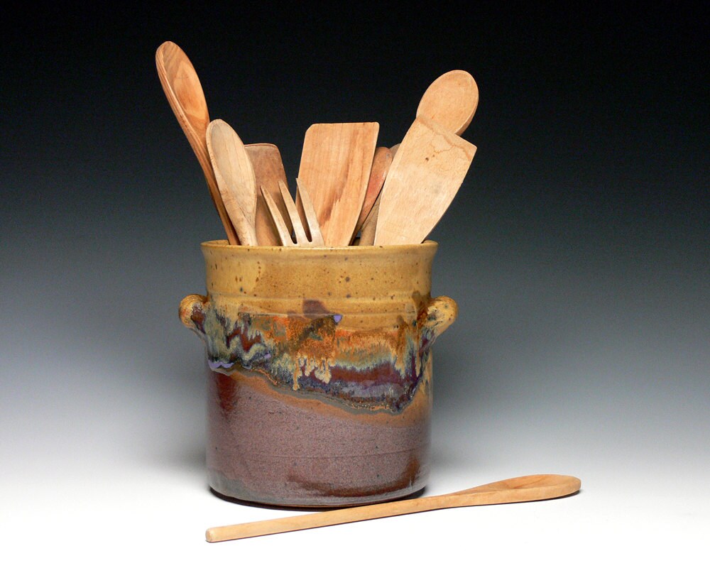 Pottery Utensil Crock Stoneware Utensil Holder Ceramic