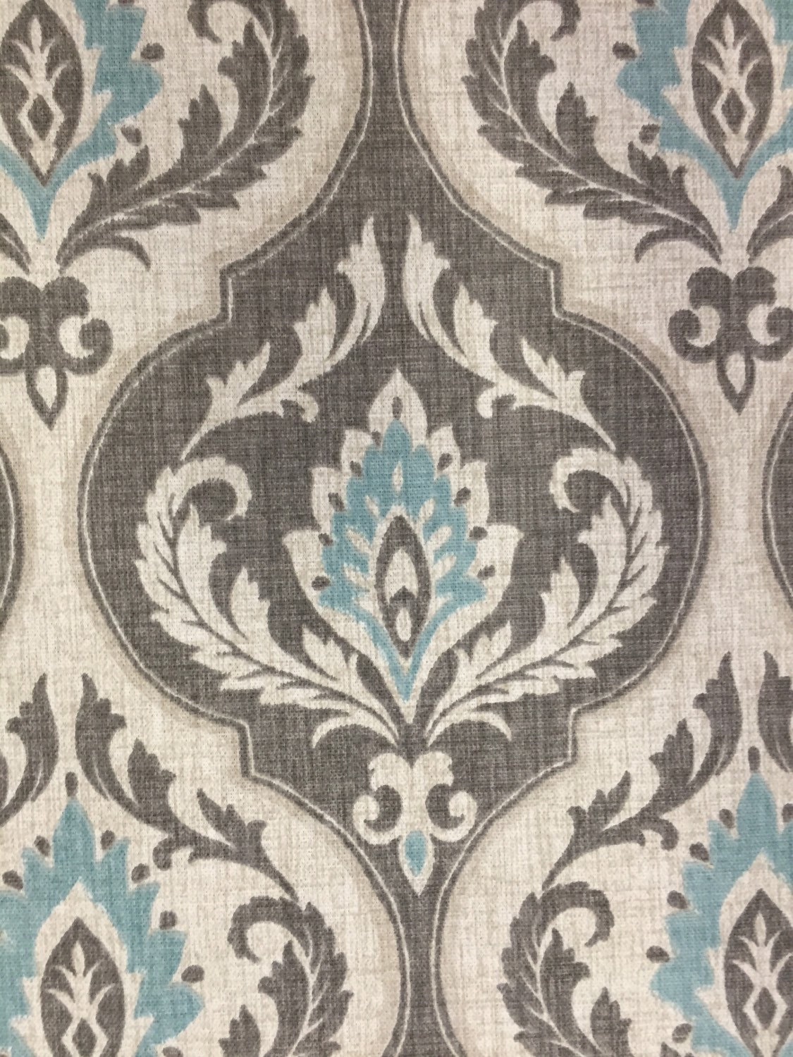 Aqua Gray Damask Fabric Modern Damask