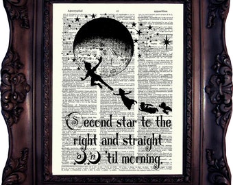 Peter Pan Quote Peter Pan and Fairy Peter Pan Decor Peter Pan Print Dictionary Page Peter Pan Best friend Gift Peter Pan Second Star C:641
