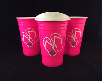 Personalized Solo Cup, Flip Flop Monogram, Monogram Solo Cup, Reusable Solo, Personalized Beach Cup, Spring Break, Party Cup, 21st Birthday