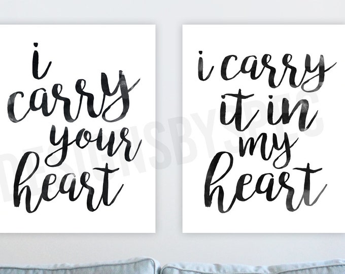 Watercolor I Carry Your Heart With Me - EE Cummings Art Prints - Love Poem - Above Bed Art