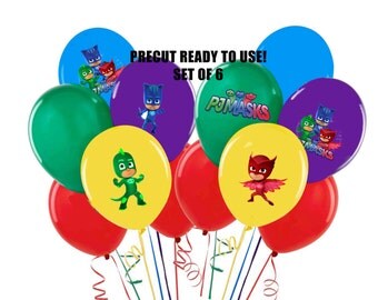 PJ Mask Balloon Stickers Set of 6 Tablecloth or balloon stickers Precut Ready to Use P J Masks