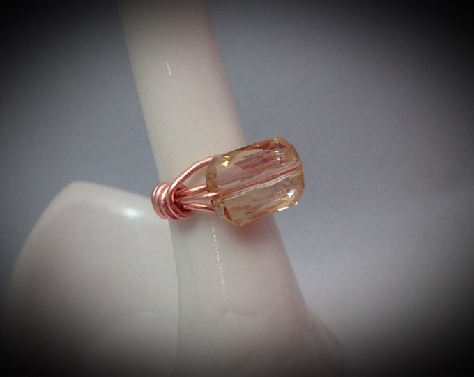 Copper wire wrapped statement ring with swavorski crystal
