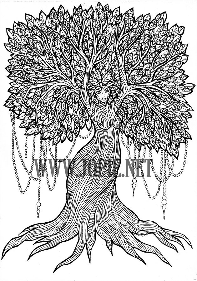 Tree Goddess adult coloring page colouring color colour zen