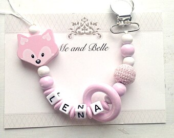 Beaded pacifier clip, dummychain, personalized pacifier clip, beaded dummy chain, baby clothing ideas, fox pacifier clip