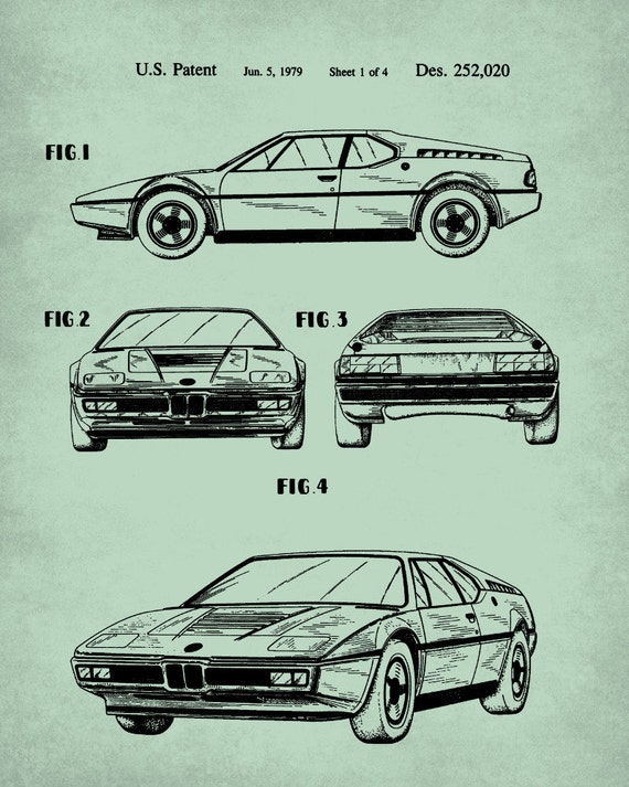 Car Patent Print BMW M1 Blueprint Poster Car by FabVintagePosters