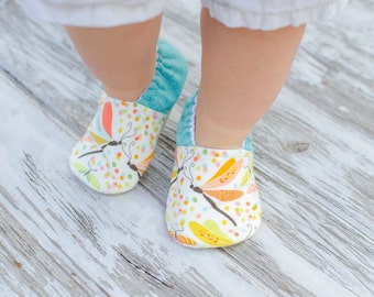 Aqua Dragonfly Baby Shoes, Soft Sole Baby Shoes, Baby Booties, Toddler slippers, baby shoes girl