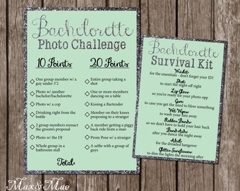 Bachelorette Party Games, Bachelorette Photo Challenge, Bachelorette Survival Kit Sign, Wedding Shower Games, Digital, Printable