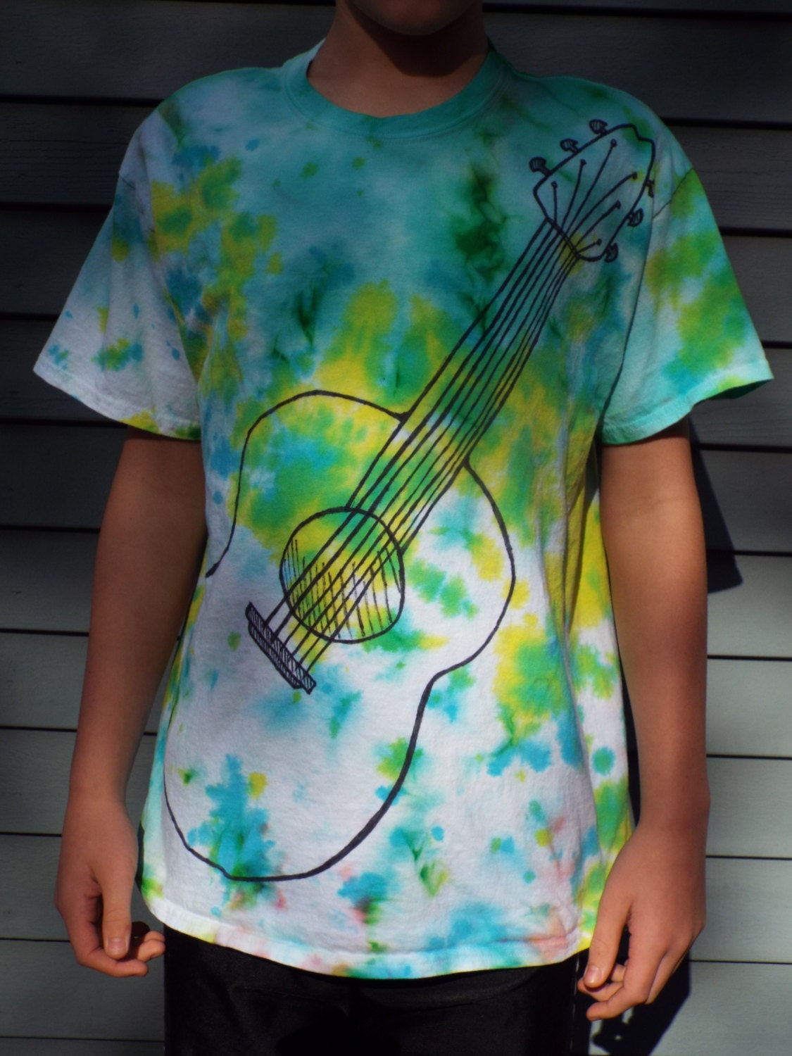 Guitar Tshirt Adult Large Music Tie Dye Tshirt by CreationsbyMaris