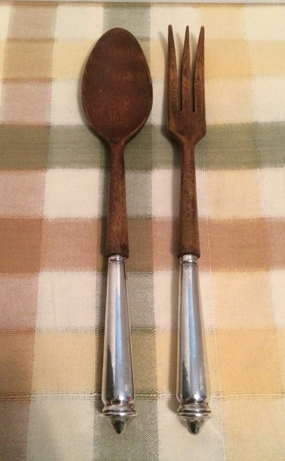 Sterling Silver and Wood Salad Fork Spoon Set